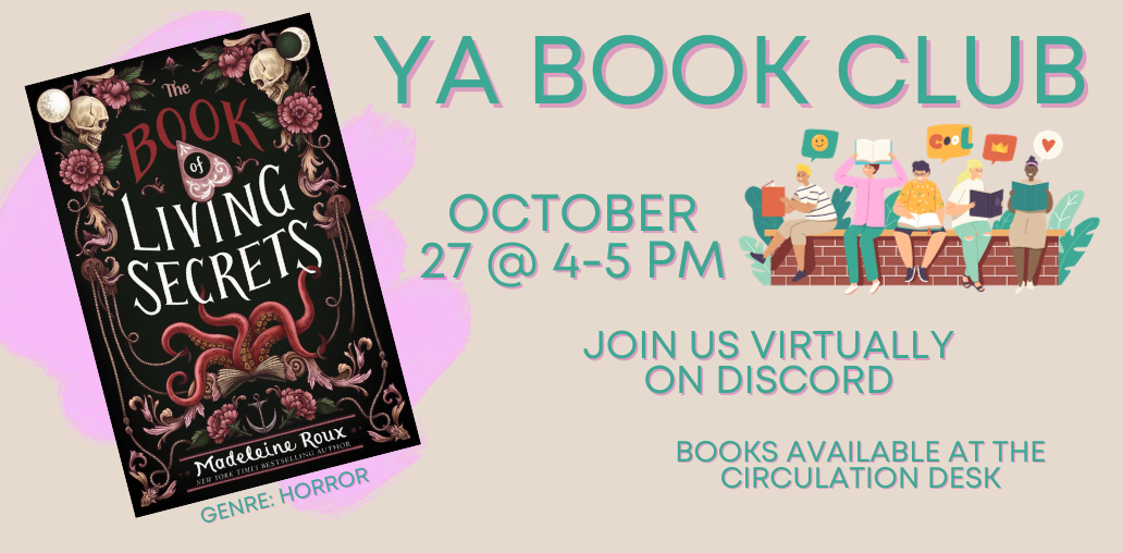 YA Book Club on October 27 @ 4-5 PM on Discord.